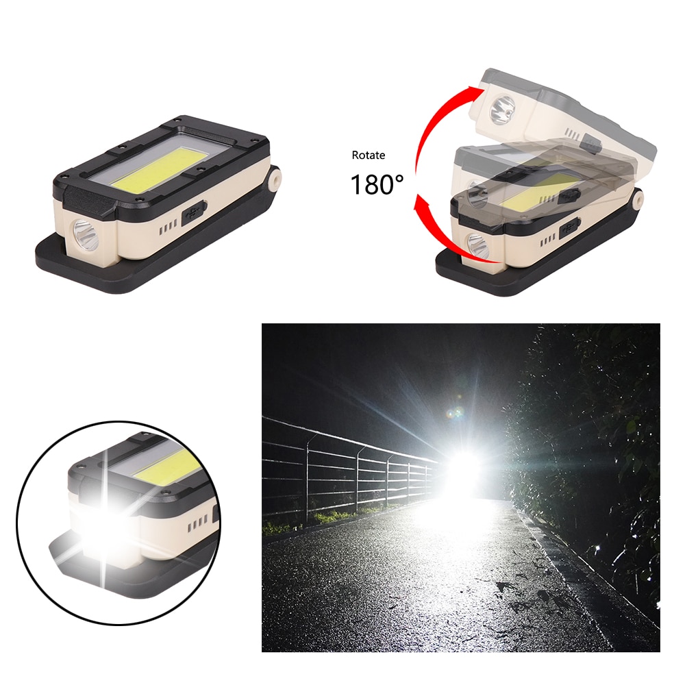 Luz de trabajo COB recargable USB linterna LED portátil Ajuste de 180 grados inferior con magnético adecuado para acampar