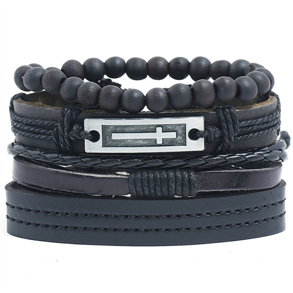 Causul 4pcs/set Handmade Beads Rope Woven Men Multilayer Charm Leather Bracelets For Women Homme Jewelry Accessories: style  3