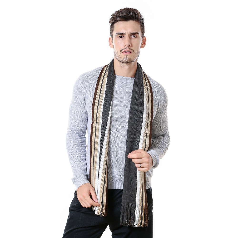 Nyaste scarf herr vinter randig bomull halsduk casual 180*23cm kvinnor halsduk med tofs varma stickade halsdukar