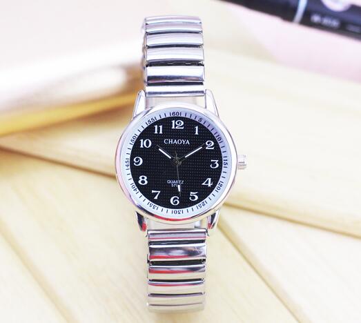 Vrouwen Mannen Eenvoudige Mode Elastische Band Roestvrij Staal Quartz Horloge Dames Jurk Wit Zwart: 2.5cm black