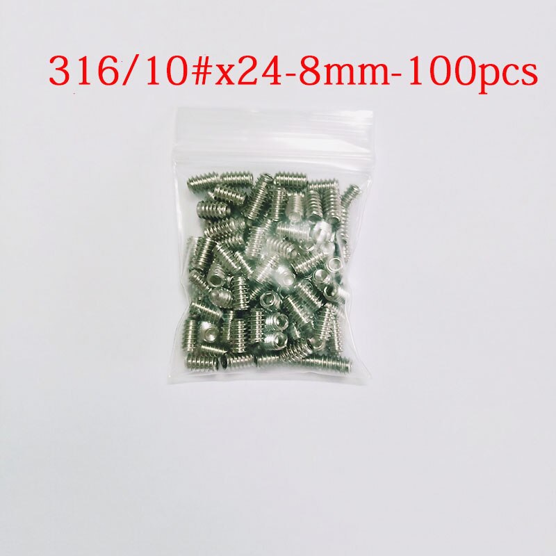 316 rustfritt stål 10#/24-12mm skruer surfebrett hale ror feste nøkkelfinne fast sekskantet skrue for fcs surf finn skrue: 8mm x 100 stk