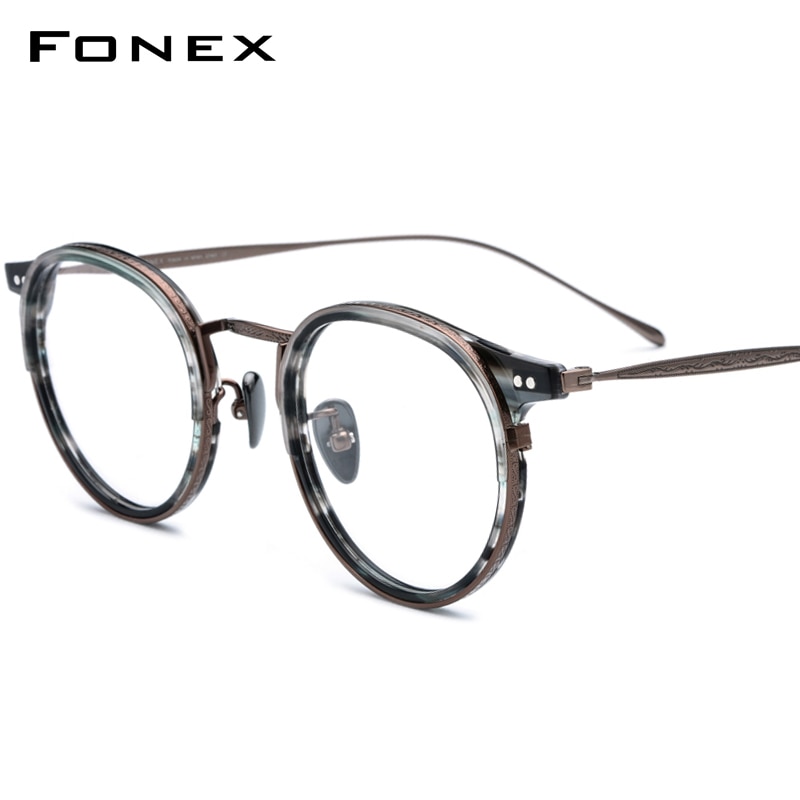 FONEX-lunettes optiques en titane hommes | Vintage ronde lunettes monture femme rétro Prescription myopie acétate lunettes 850