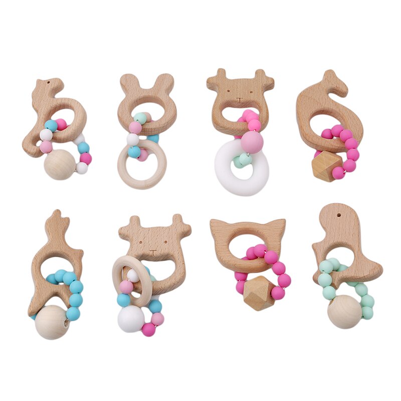 Goede Baby Rammelaar Kinderwagen Accessoires Speelgoed Houten Baby Armband Dier Vormige Sieraden Bijtring Baby Organische Houten Siliconen Kralen