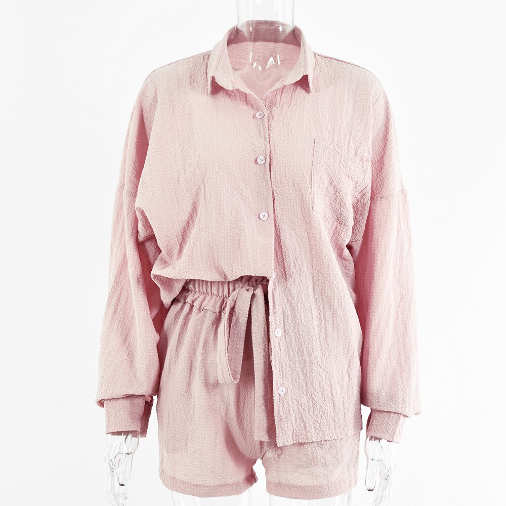 Zomer Herfst Lange Mouwen Top Shirt Vrouwen En Shorts Casual Vrouwen Set Zwart Twee Stukken Set Losse Outfit Vrouwelijke