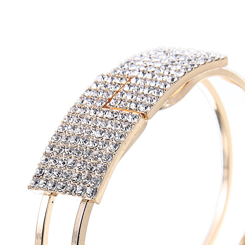 Vrouwen Mode Twee Rij Strass Armband Manchet Starry Brede Armband Bruids Sieraden Goud Kleur Metal Bangle Accessoires