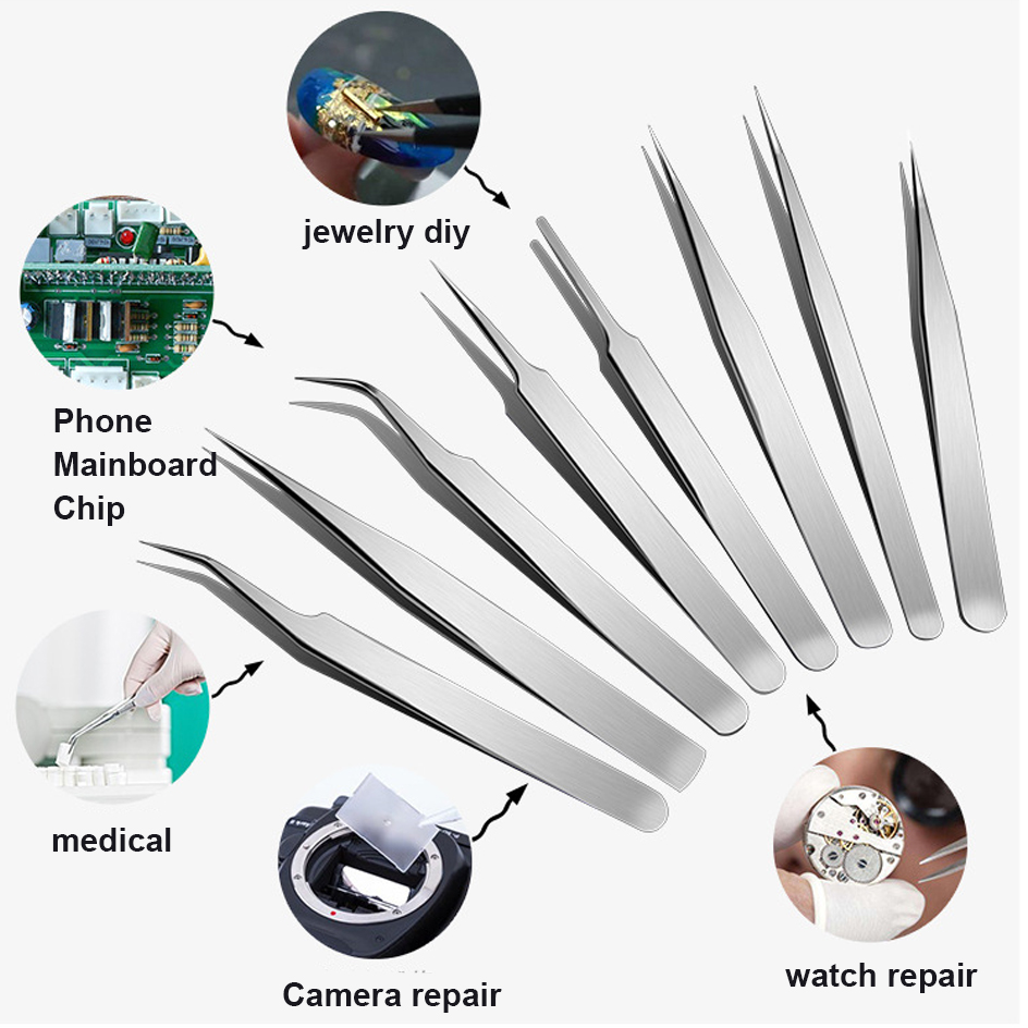 1pc Watch repair tool stainless steel straight curved tweezer watchmaker detail repair tools for mechanical quartz