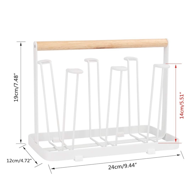 SHGO -Cup Droogrek Stand, 6 Cup Metalen Afdruiprek Holder Rack Antislip Mokken Cups Organizer met Houten Handvat