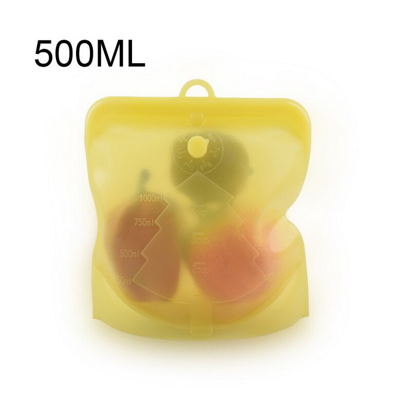 1Pcs Food Storage Bag Containers Reusable Freezer Bag Leakproof Top Ziplock Silicone Bags Kitchen Organizer Pouch ^^: 500ML yellow
