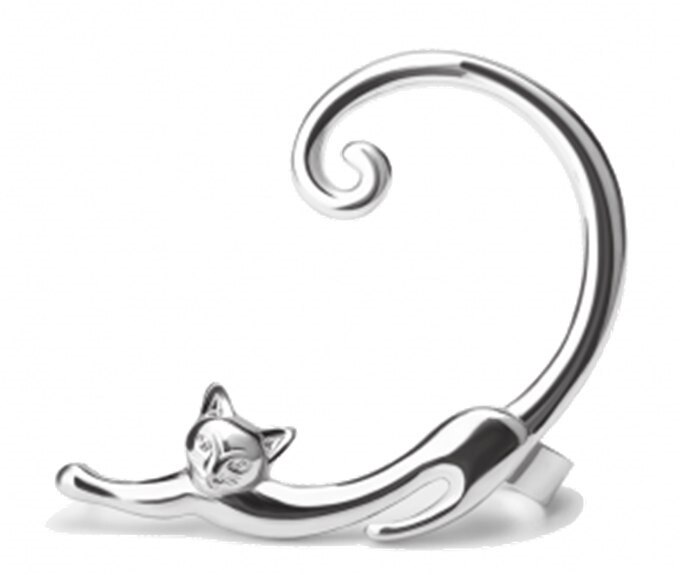 Tekojalokivi korvakalvo korvakoru luksus ruusukullan väri liioiteltu gekko liskot korvakorut metalli kissan korvaklipsi: Hopea kissa