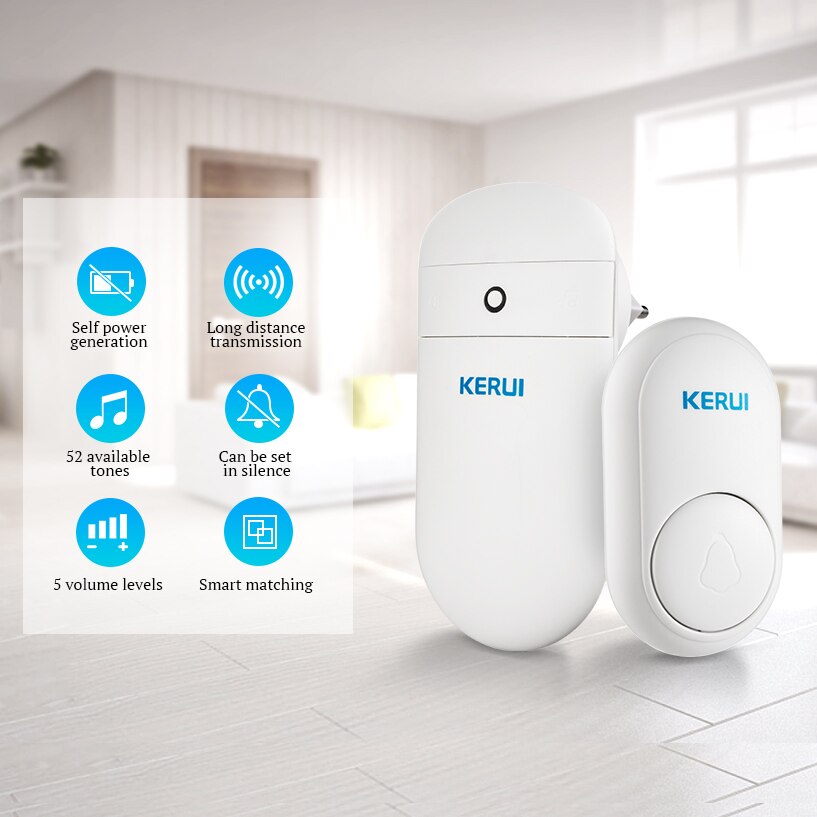 KERUI-timbre inalámbrico M518 para casa, Control remoto electrónico inteligente, con niveles de volumen ajustables, autogeneración