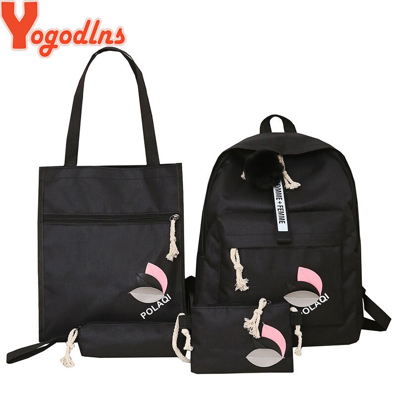 Yogodlns 4 pièces/ensemble lettre et feuilles Mochila toile sac à dos voyage sacs à dos loisirs sacs à dos pour adolescentes école sac à dos