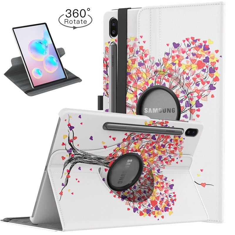 Case voor Samsung Galaxy Tab S6 10.5 ,360 Graden Draaibare Multi-Kijkhoek Smart Leather Swivel Case voor Galaxy tab S6: Love tree