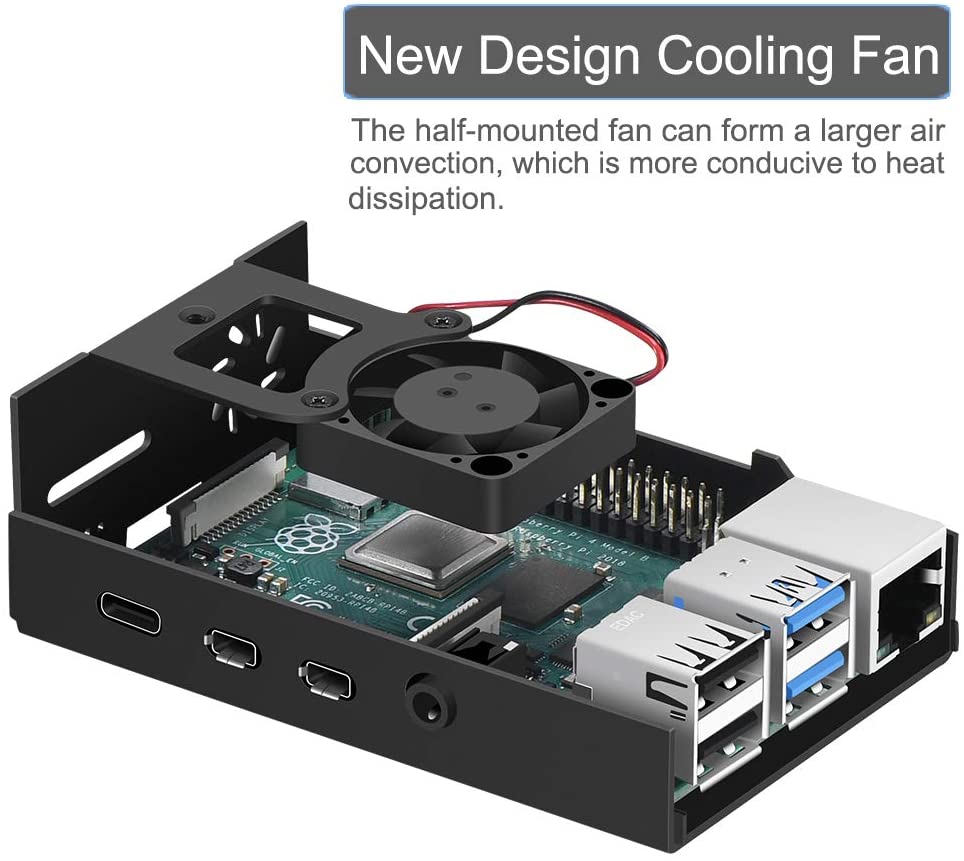 Raspberry pi 4b caixa de metal com ventilador de refrigeração pendurado e 4 dissipadores de calor placa demo acessório caso para raspberry pi 4 modelo b/4b