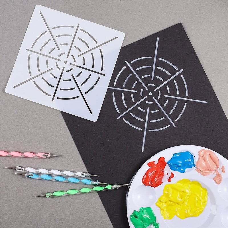 Mandala Art Dotting Tools 18 Set Including 4 Mandala Stencils, 8 Acrylic Rods, Paint Tray, 5 Double Sided Dotting Tools