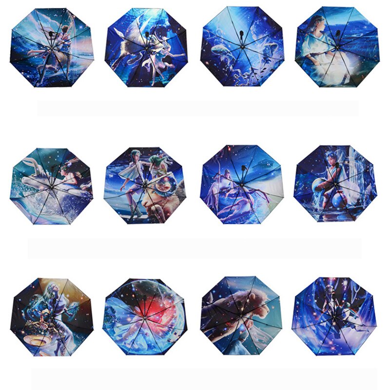 YADA 12 Constellation Pattern Folding Rainy Umbrella Anti-UV Rainproof Sun Protection Parasol Umbrellas Female YS015