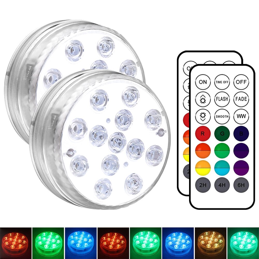 13 Led Remote Controlled RGB Submersible Light Battery Operated Underwater Night Lamp Outdoor Vase Bowl Garden Party Decoration: 2 controller 2 Lamp / Diameter  8.5CM