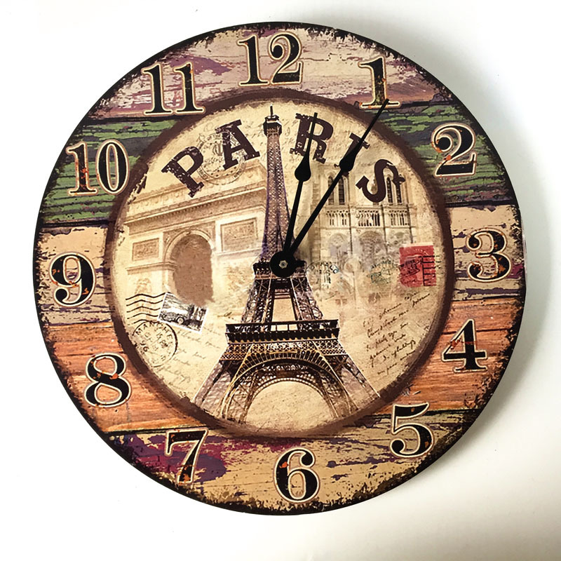 12 inch wall clock, wooden wall clock, retro clock, quartz wall clock, European clock: 7