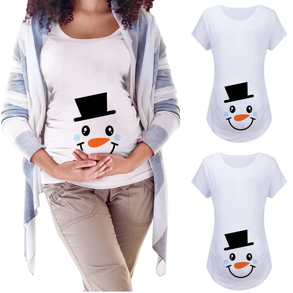 Vrouwen Korte Mouw Kerst Sneeuwman Print Losse Ronde Hals T-shirt Blouse Kinderen Chiffon Kinderen Overhemd 'S Wear