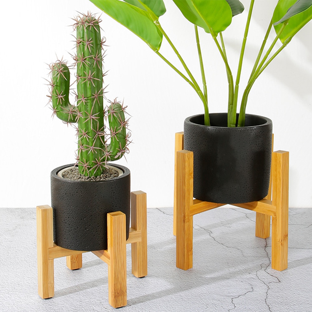 Hem blomsterstativ fristående balkong bambu trä bonsai hållare kontor med trampdyna modern hylla slät yta  #734