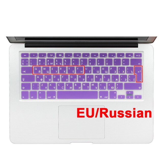 Euro Enter Russian Language Letter Soft Silicone Keyboard Cover For Macbook Air 13 Pro 13 15 17 Retina Protector Sticker Film: Purple