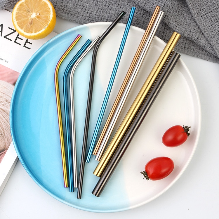 Coloful Portable Stainless Steel Straws Reusable Long Metal Drinking Straw For Tumblers Cups Mugs Cold Beverage Milk Tea