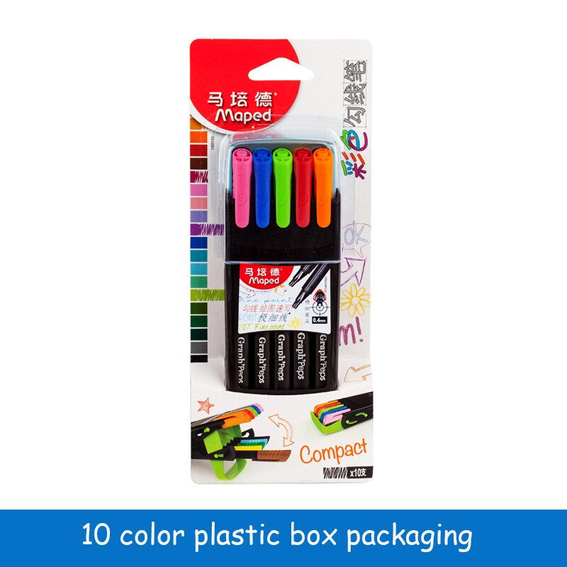 Pluma de gancho de fibra de color Maped para estudiantes y oficina, pluma de dibujo, pluma con de color: 10 color plastic box