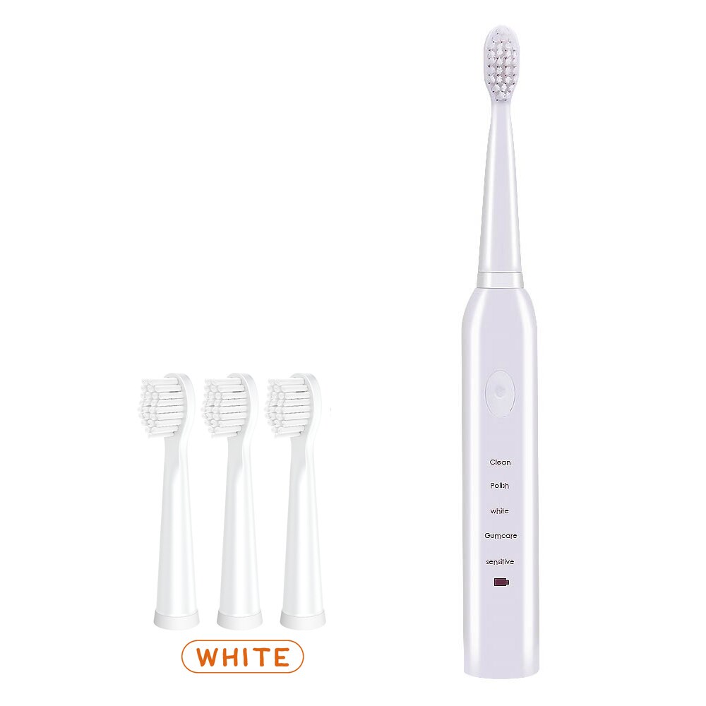 Powerful Ultrasonic Sonic Electric Toothbrush USB Charge Rechargeable Tooth Brushes Washable Electronic Whitening Teeth Brush: White