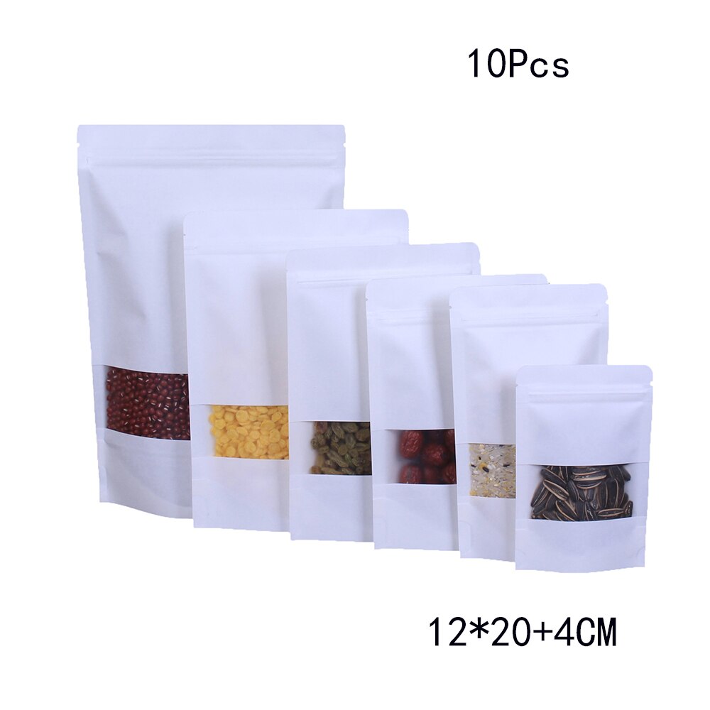 10Pcs Zip Lock Kraftpapier Venster Zak Stand Up Gedroogd Fruit Thee Verpakking Pouches Rits Self Sealing Party frosted Bag: C