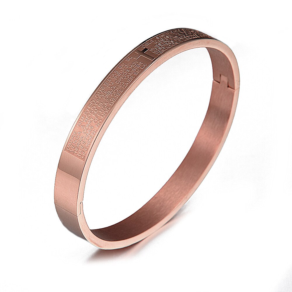 Bracelet manchette croisé de luxe pour hommes et femmes, en acier inoxydable, ouvert, sculpture écriture espagnole, bijoux,: Rose Gold