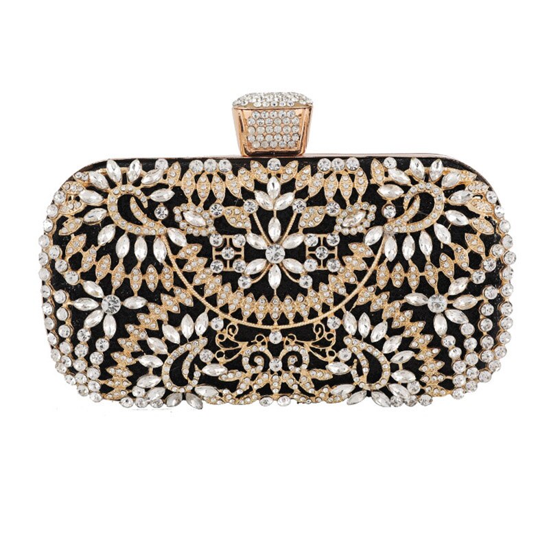 Diamant soirée pochette pour femmes sac à main de mariage chaîne sac à bandoulière petit sac à main avec poignée en métal ZD1397: Black