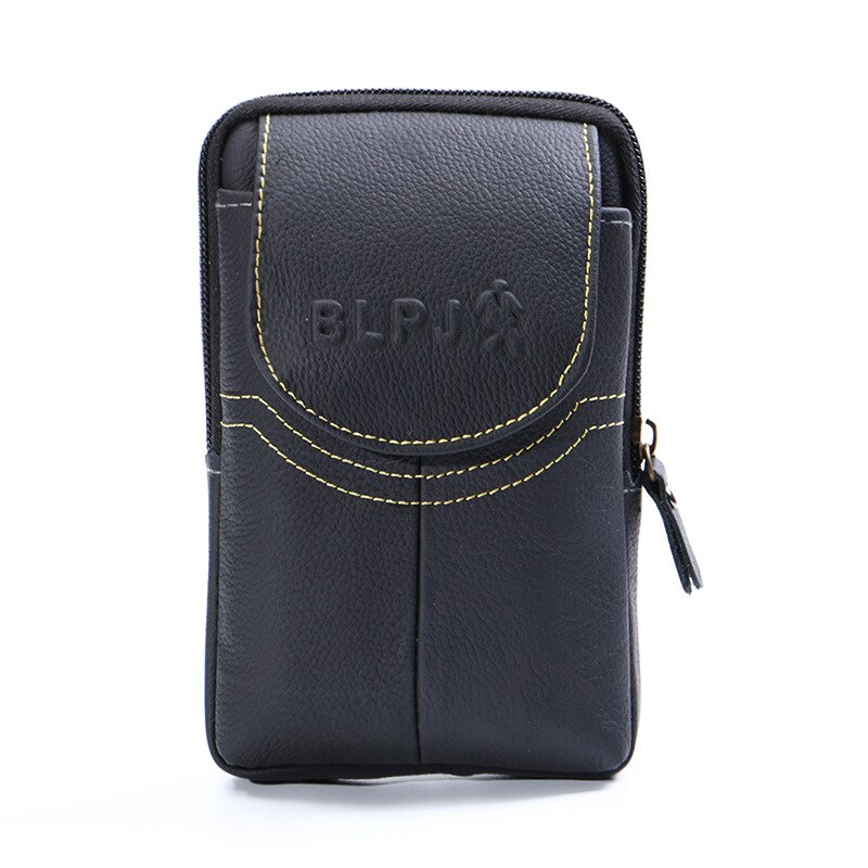 BISI GORO Pu Leather Fanny Pack Phone Coin Card Waist Bag Multi-function Outdoor Fanny Pack Unisex Belt Bags Waist Packs: 0012 black thread