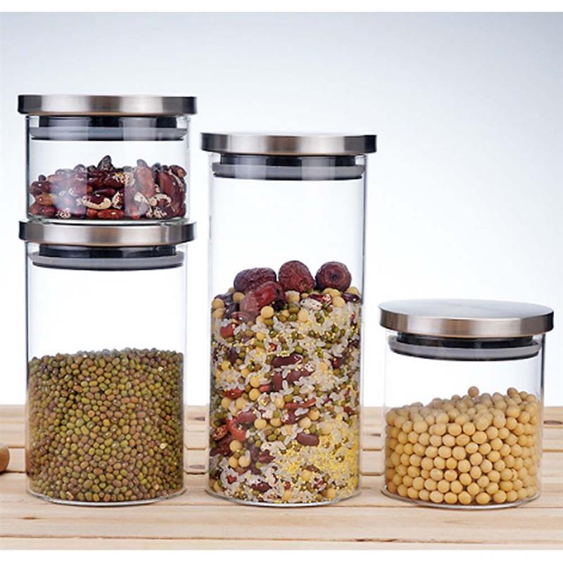 350ml/600ml/950ml/1200ml Glass Sealed Storage Can Moisture-proof Glass Storage Tank with Stainless Steel Lid