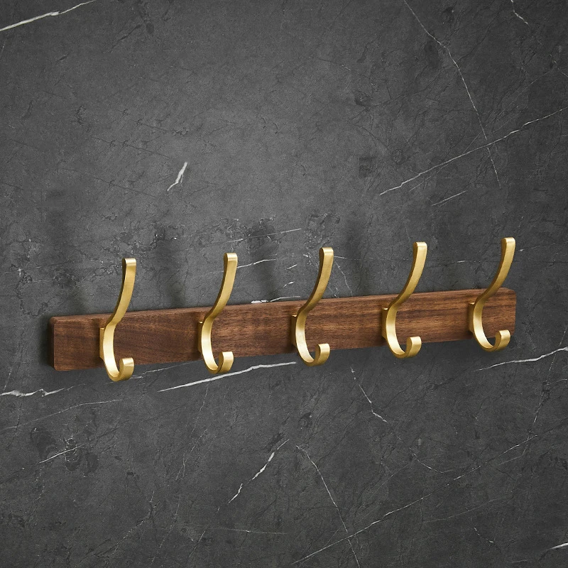 Badkamer Zwart Walnoot Kapstok Achter Deur Handdoekhaak Geborsteld Goud Wandmontage Douche Rij Haak Houten badkameraccessoires: Paars