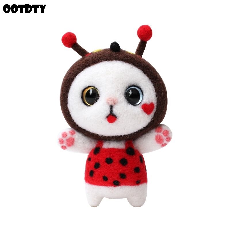 Gorra de Navidad gato lana manualidad de fieltro DIY inacabado pinchado conjunto Kit para manualidades para Material de la aguja bolsa hecha a mano pinchado conjunto