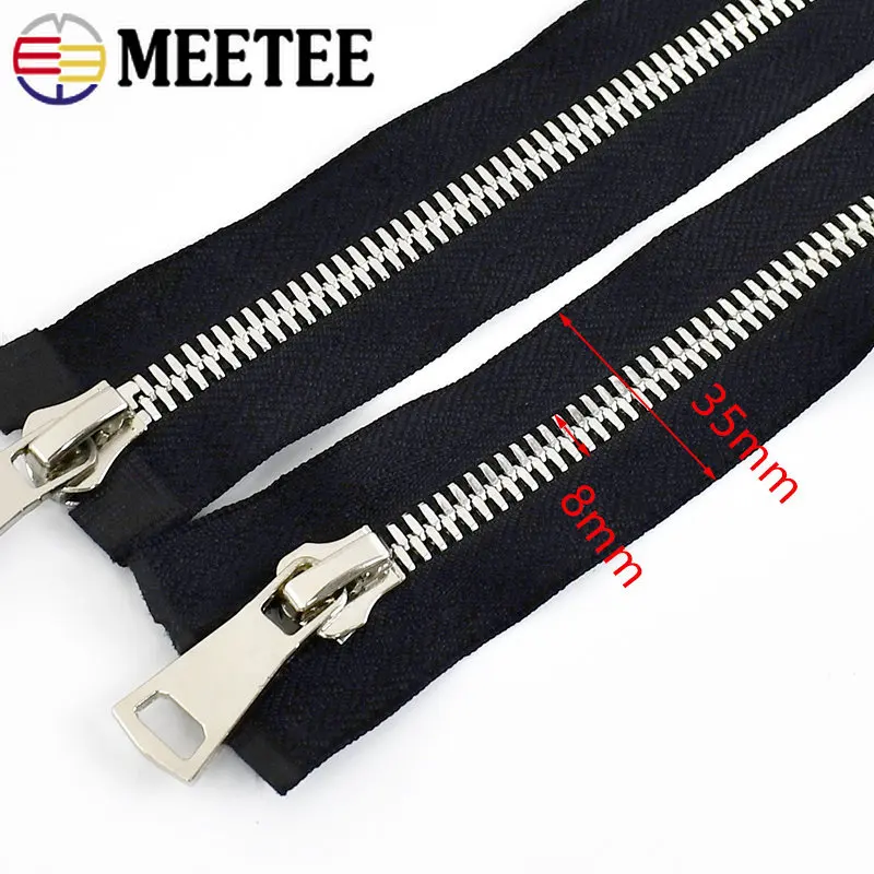 1Pc 70-100cm 8# Metal Zipper Double/Single Slider Open End Auto Lock Zippers for Bag Jacket Sewing Closures Zip Cloth Accessory