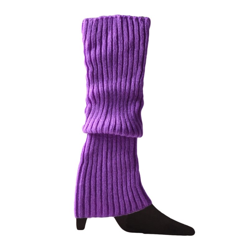 Women 80s Fluorescent Neon Colored Knit Leg Warmers Ribbed Crochet Bright Footless Socks Stockings Halloween Dance Party: Light Purple