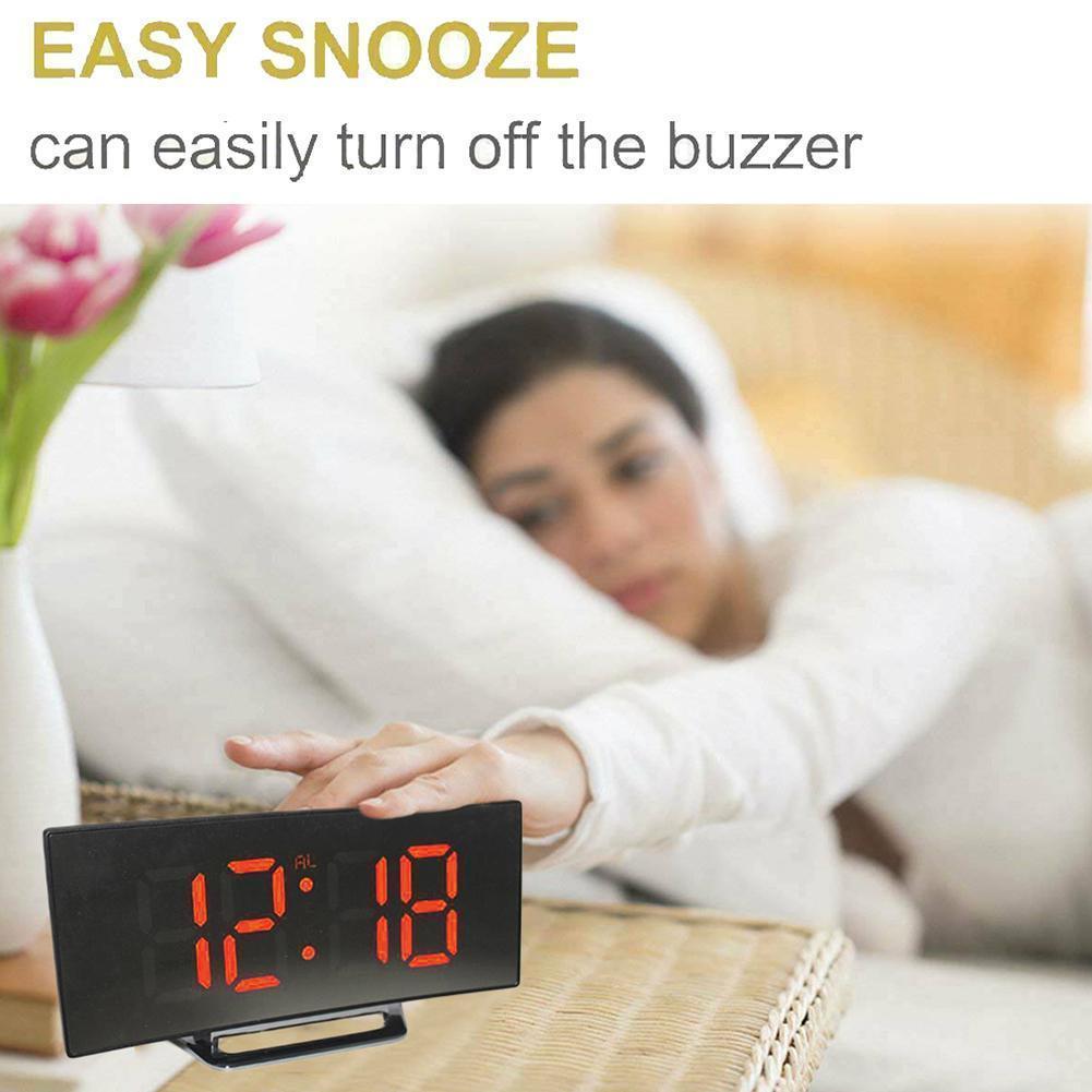 Night Light Alarm Clock Digital LED Display Operated Battery I2G7 Mirror V3M6