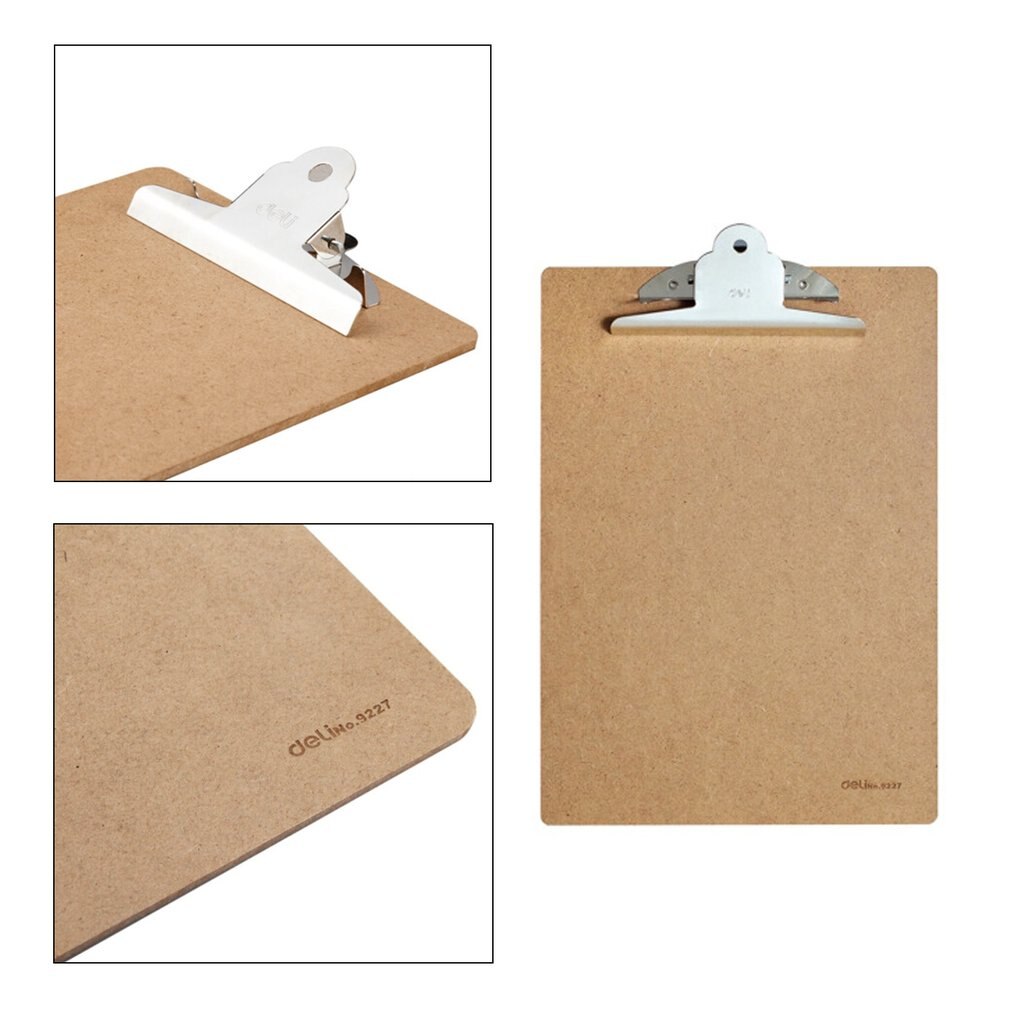 Deli 9224 a4 trä urklipp bärbar skrivtavla clipboard kontorsskola mötestillbehör med metallklämma