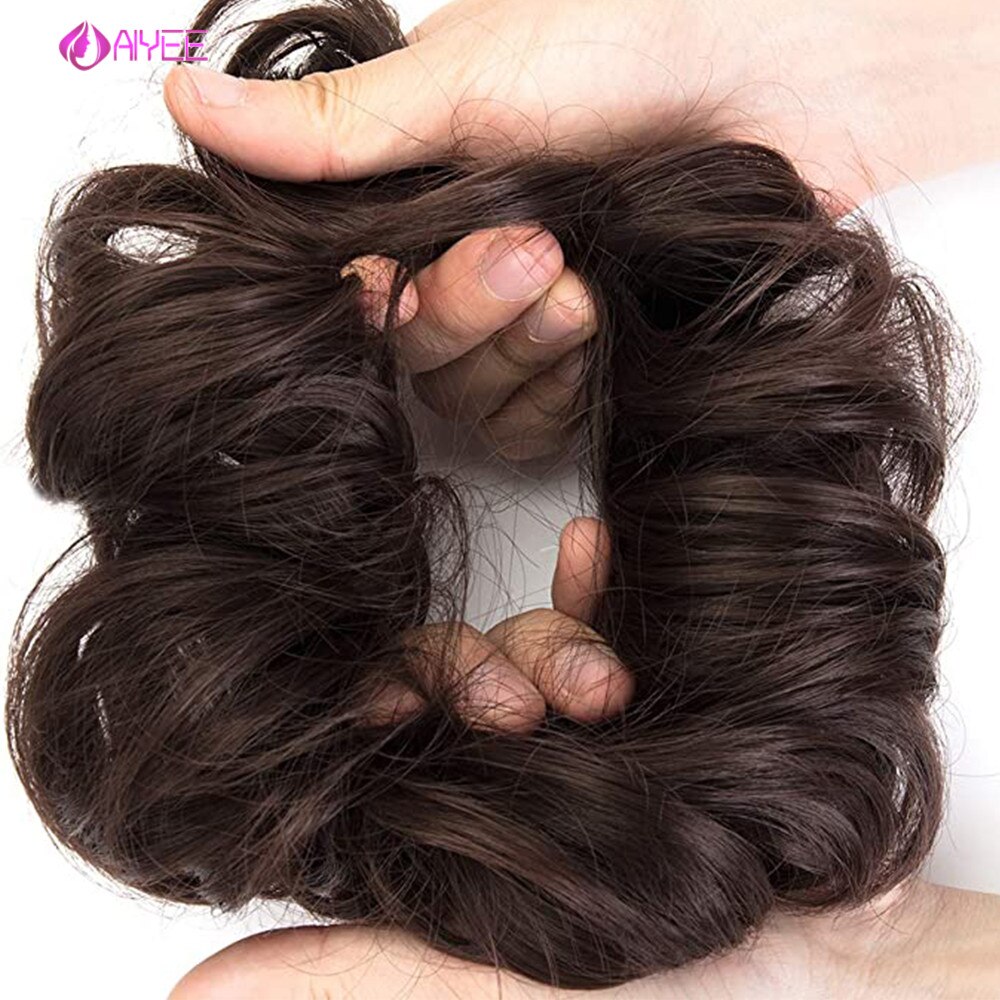 AIYEE Hair Piece Straight Hair Bun Tousled Messy Updo Bun Donut Elastic Chignons Ponytail Hairpiece Extension