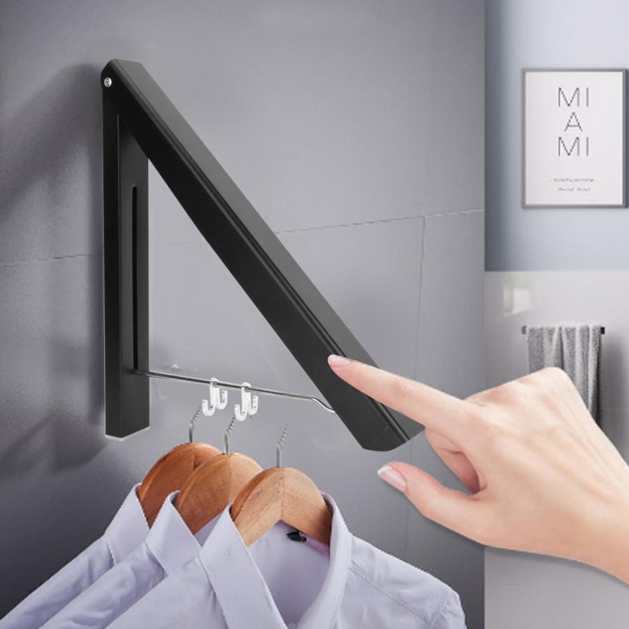 Wall Drying Rack 80cm Rod Retractable Folding Clothes Drying Rack Dual Bracket Wall Hanger for Hotel Balcony