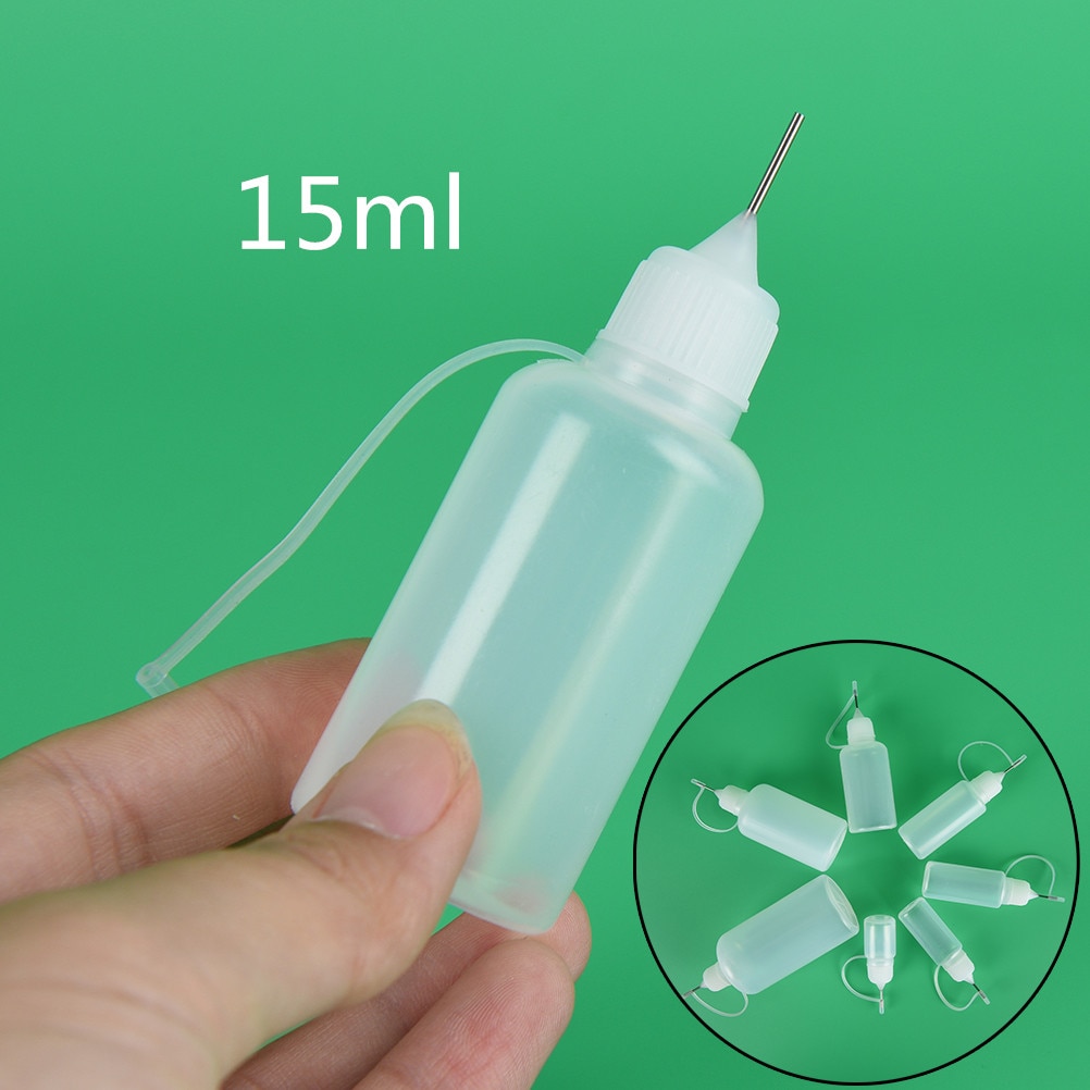 1Pc Lege Squeezable Fles Naald Tip 15Ml Naald Lege Fles Metal Naald Cap Wit Plastic Dropper Flessen