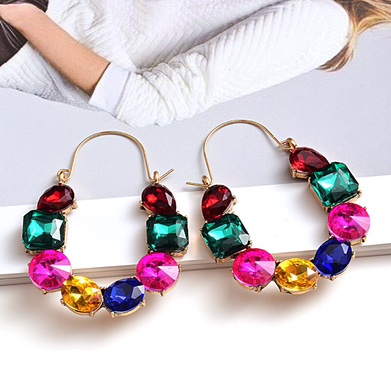 arrivel Colorful Rhinestones Metal Long Earring High Crystals Earrings Jewelry Accessories For Women