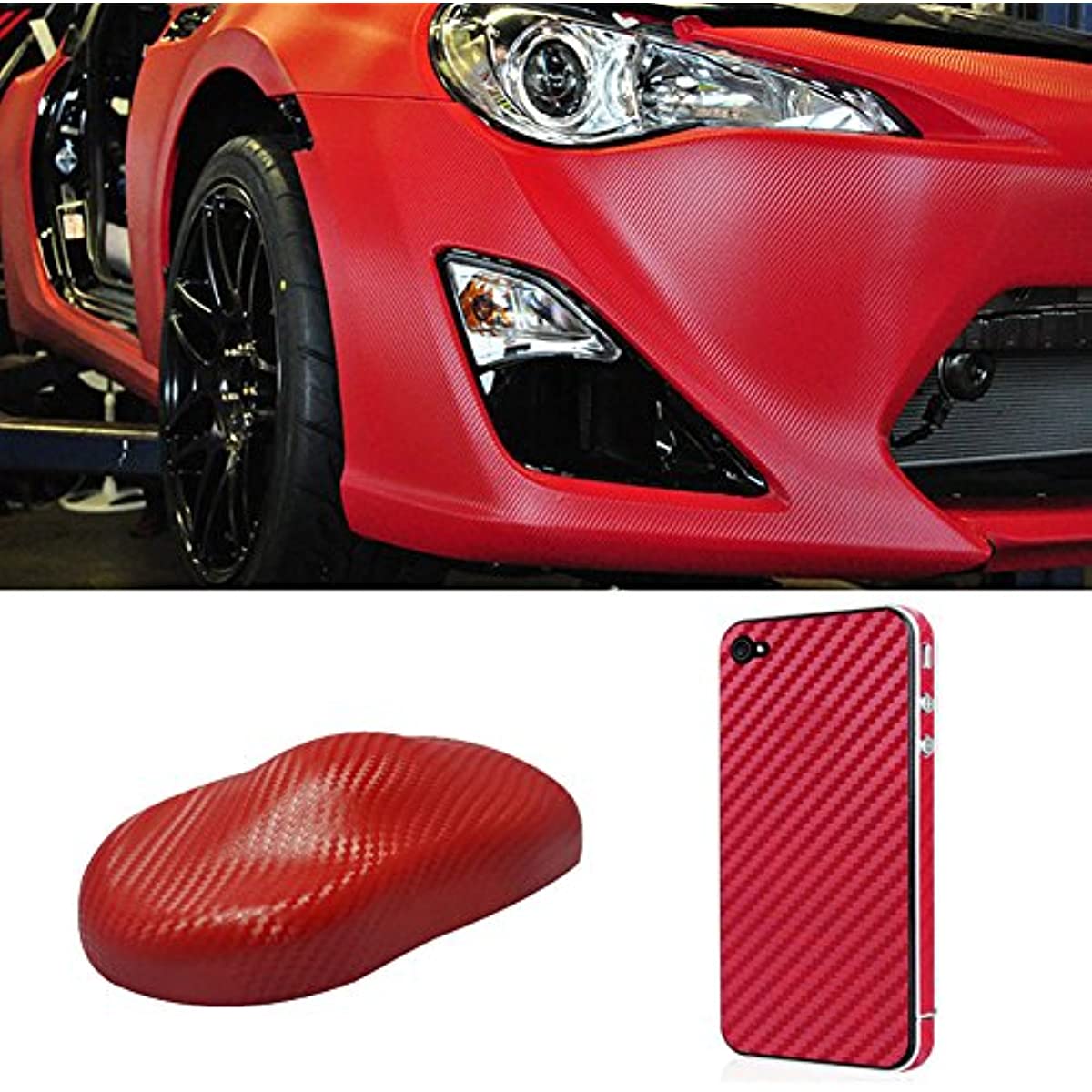 3D Fibra de Carbono Vinilo Coche DIY Wrap Sheet Roll Película Adhesiva Calcomanía - Color Rojo 127X30cm 50"X11.8" (Rojo)
