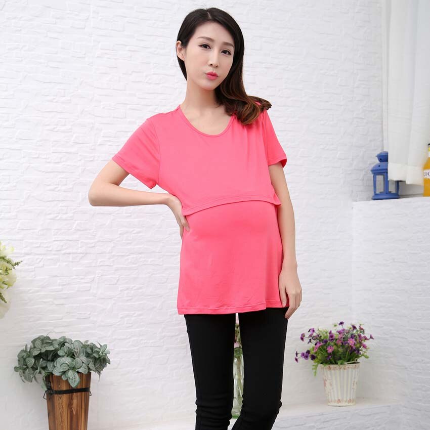 Maternity Clothes Spring Summer Striped Loose Casual Breastfeeding Blouses Tops for Pregnant Women Pregnancy Tanks: Red / XL