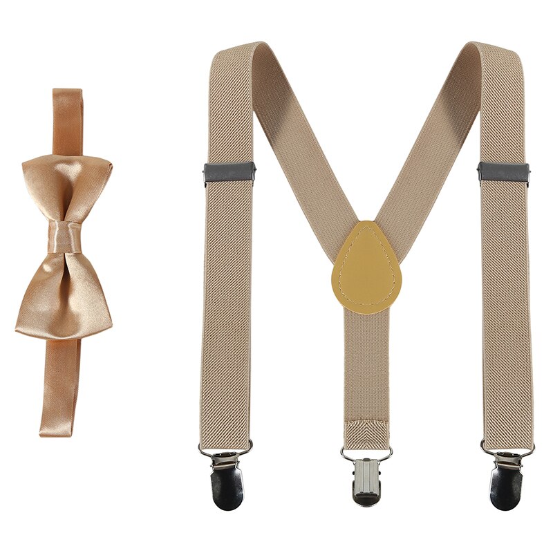Kids Suspenders With Bowtie Children Bow Tie Set Boys Braces Girls Adjustable Suspenders Baby Wedding Ties Accessories: Beige