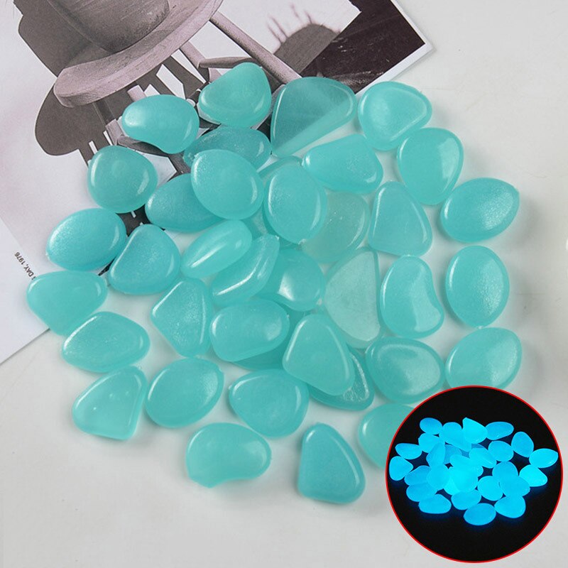 100 Uds. Piedra brillante luminosa para jardín que brilla en la oscuridad, rocas de piedras brillantes para pasillos, camino de jardín, Patio, césped, pecera: 100pcs light blue