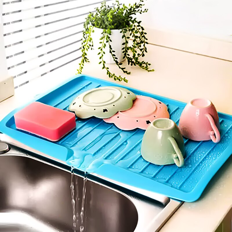 1Pcs Multifunctional Kitchen Drain Plastic Dish Drainer Tray Large Sink Drying Rack Worktop Storage Drip Tray Tea Tray: Blue