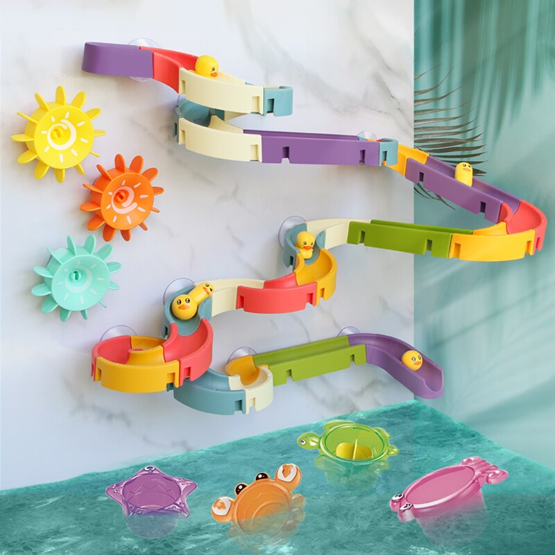 Baby bath toy diy run assembly track girl boy bathroom bathtub children summer play water spray toy set children stacking track
