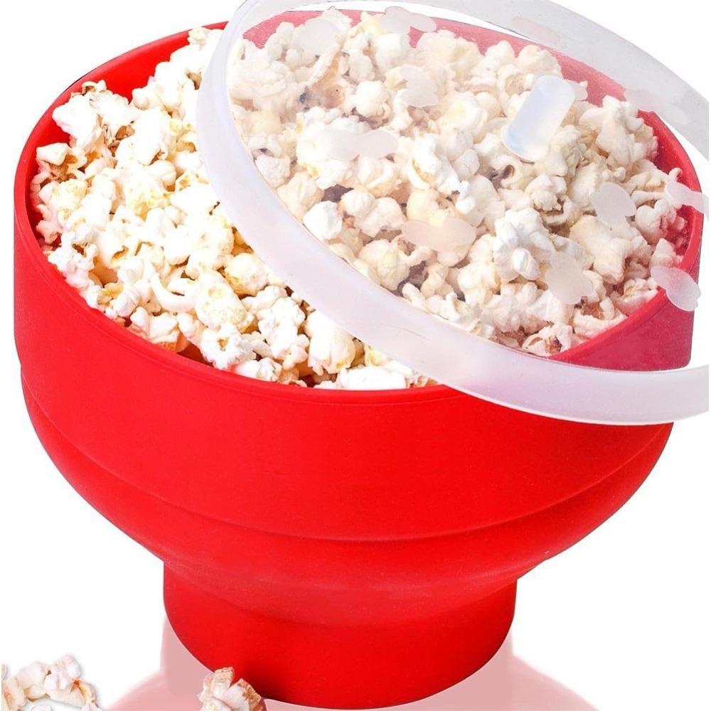 Popcorn mikroovn silikone foldbar rødt køkken let værktøj gør-det-selv popcorn bøtteskål med låg