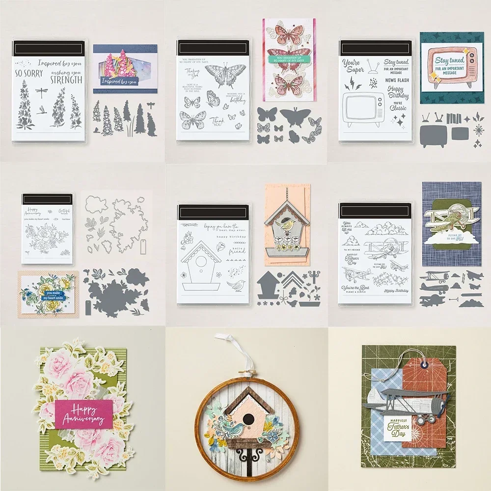 Casita de pájaros campestre, cielo aventuroso inspirador Snapdragons, sellos y troqueles transparentes para manualidades DIY, tarjetas, álbum de fotos, álbum de recortes